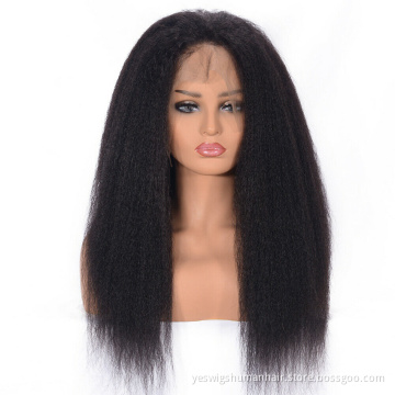 Wholesale Cambodian Human Hair Wig Kinky Straight Wave Lace Frontal Human Hair Kinky Yaki Straight Wig Pre Plucked Ready To Ship